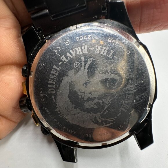 Diesel Mega Chief Watch Men Black Gold Tone Large Dial 53MM Missing Pin Working - Picture 5 of 11